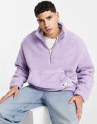 Bershka Oversized Half Zip Sweater In Lilac Teddy-purple