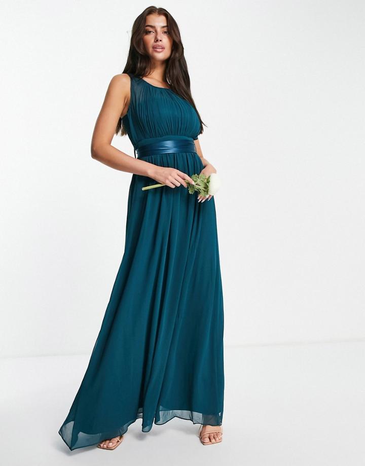 Little Mistress Bridesmaids Tie Waist Maxi Dress In Green