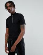 Asos Longline Muscle T-shirt With Zip Turtleneck And Curved Hem - Black