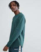 Asos Longline Sweatshirt With Curved Hem In Green - Green