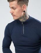 Asos Design Turtleneck Sweater With Zip In Navy