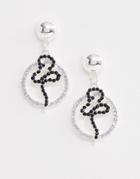 Asos Design Drop Earrings With Open Circle And Snake Design In Silver - Silver