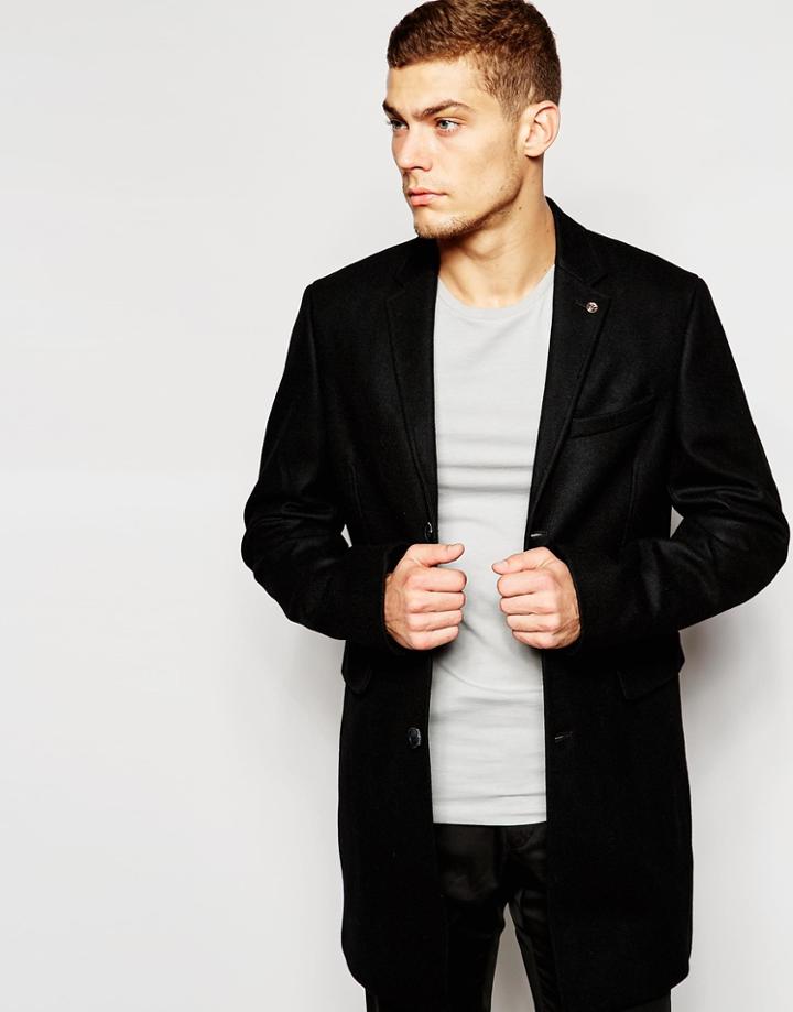 Ben Sherman Overcoat - Jet Blac