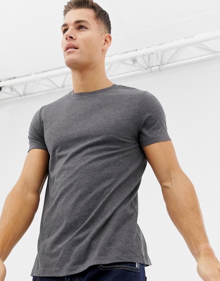 Asos Design T-shirt With Crew Neck In Charcoal Marl - Gray