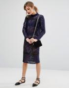 Fashion Union Lace And Ladder Pencil Skirt Co-ord - Navy