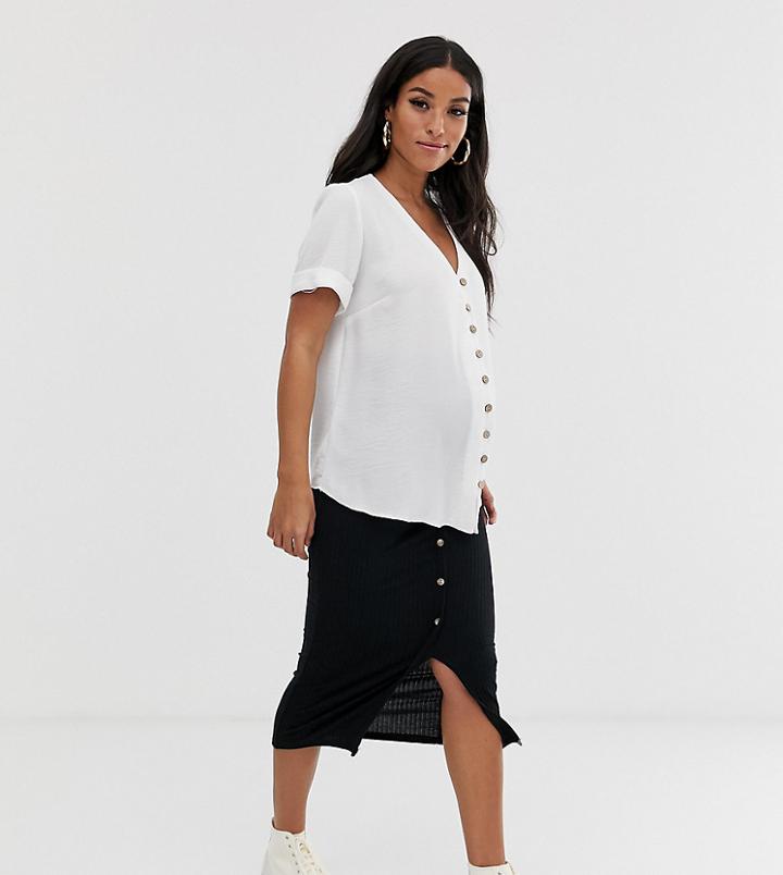 New Look Maternity Button Front Rib Midi Skirt In Black