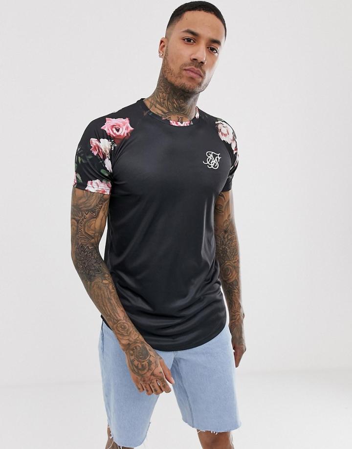 Siksilk T-shirt In Black With Floral Sleeves