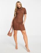 Asos Design Ruched Body-conscious Mini Dress In Brown