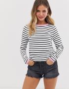 Brave Soul Eloise Long Sleeve T Shirt In Stripe With Contrast Rib - Black