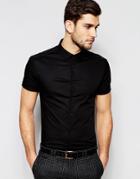 Asos Skinny Shirt With Short Sleeves In Black - Black