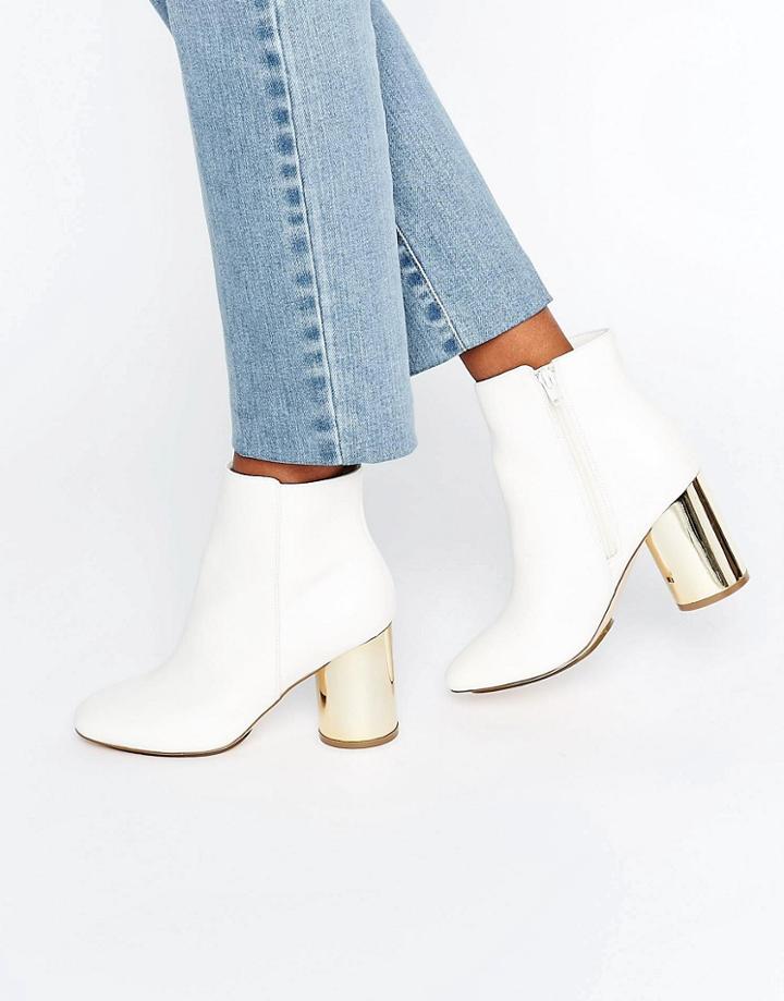 London Rebel Round Heel Boot With Gold Mirror Heel - White