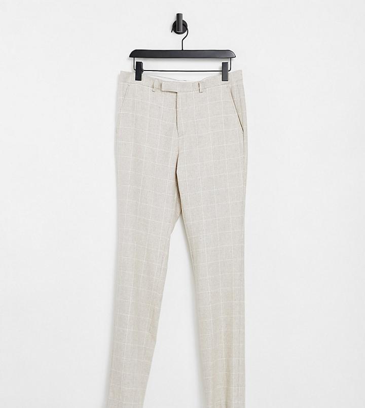 Twisted Tailor Tall Suit Pants In Window Pane Check Stone-neutral