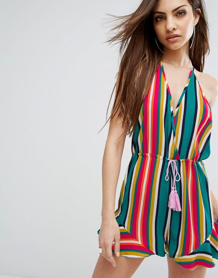 Prettylittlething Striped Halterneck Romper - Multi