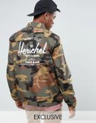 Herschel Voyage Packable Coach Jacket Back Logo Print In Woodland Camo Uk Exclusive - Green