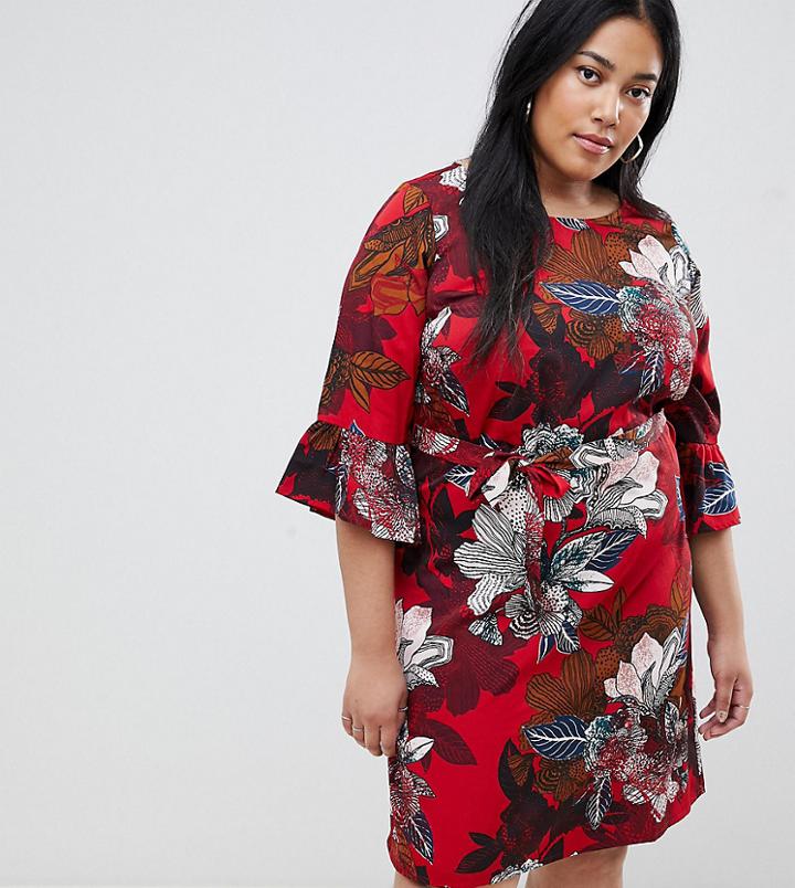 Junarose Floral Fluted Sleeve Dress - Multi