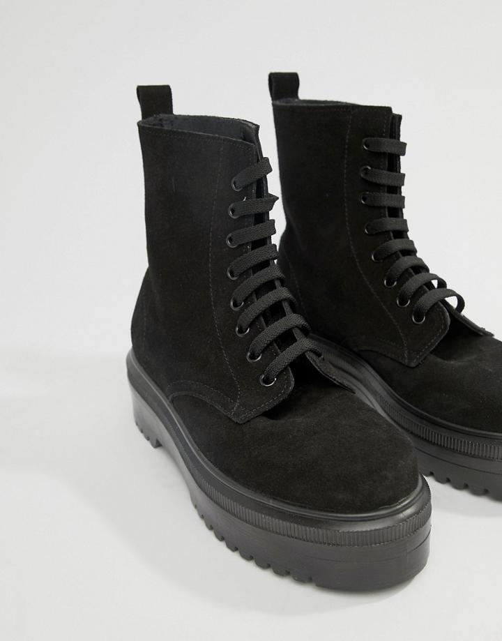 Office Atomize Chunky Black Suede Flat Ankle Boot - Black