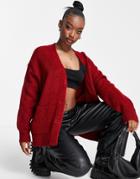 Na-kd Oversized Cardigan In Burgundy-red