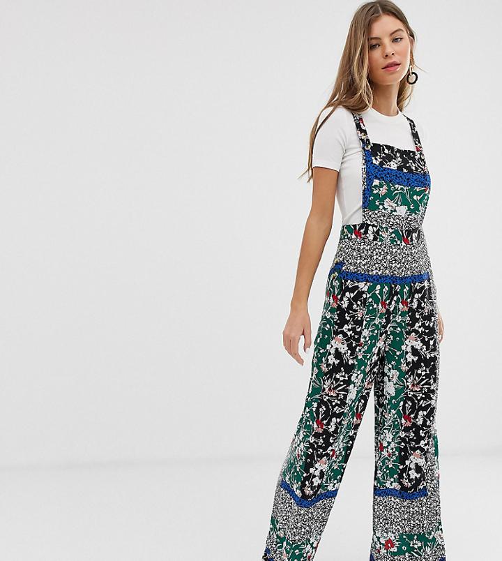 Miss Selfridge Pinny Jumpsuit In Mixed Print-green