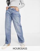 Asos Design Hourglass Organic Cotton Blend Low Rise Baggy Boyfriend Jeans In Dirty Mid Wash Blue-navy