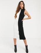 River Island Knitted Zip Through Dress In Black And White