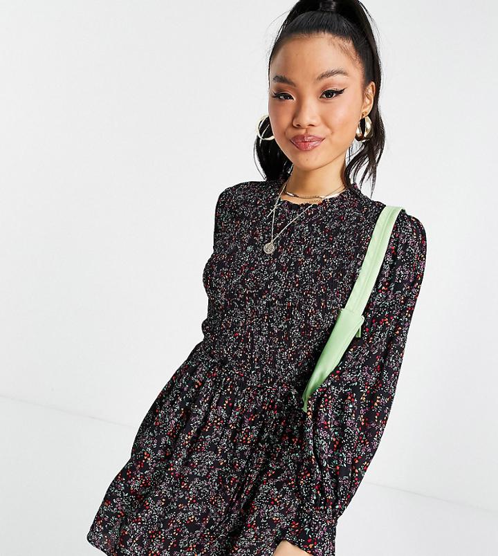 Miss Selfridge Petite Shirred Bodice Tea Dress-black