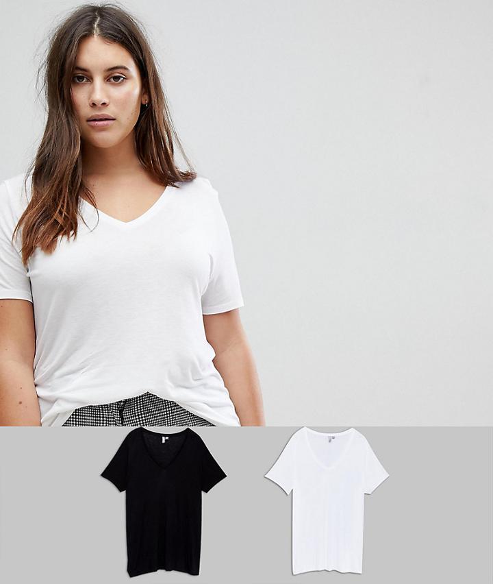Asos Curve V-neck Swing T-shirt 2 Pack - Multi