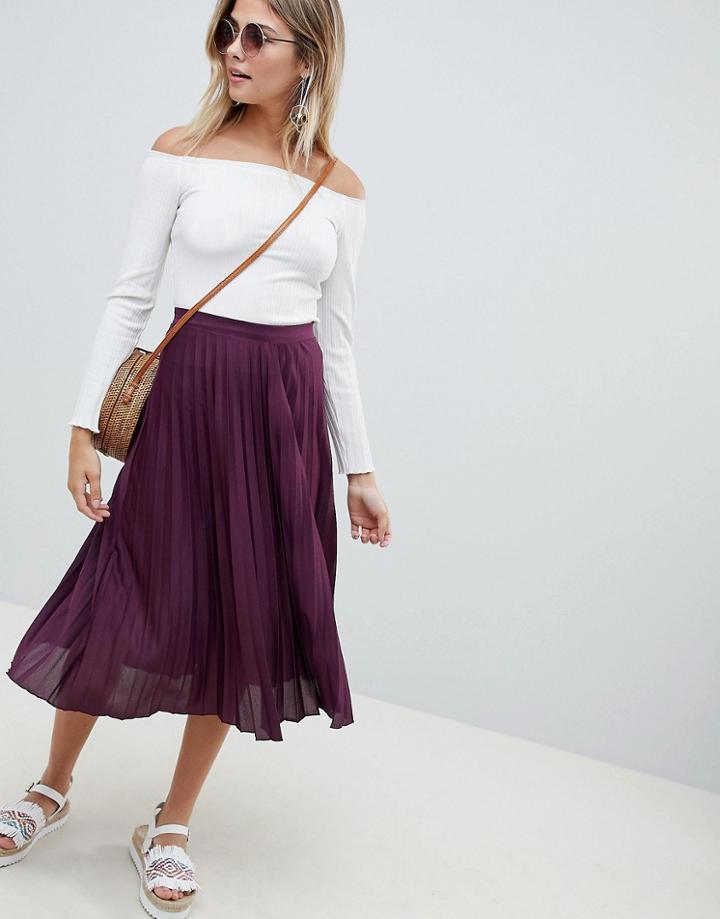 Asos Design Pleated Midi Skirt In Jersey Crepe - Red