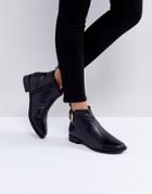 Faith Brogana Buckle Leather Ankle Boots - Black