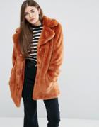 Asos Coat In Chunky Faux Fur - Orange