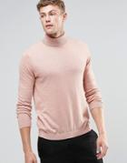 Asos Cotton Roll Neck Sweater In Pink - Pink