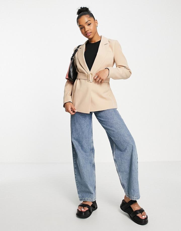 Miss Selfridge Belted Buckle Blazer In Camel-neutral