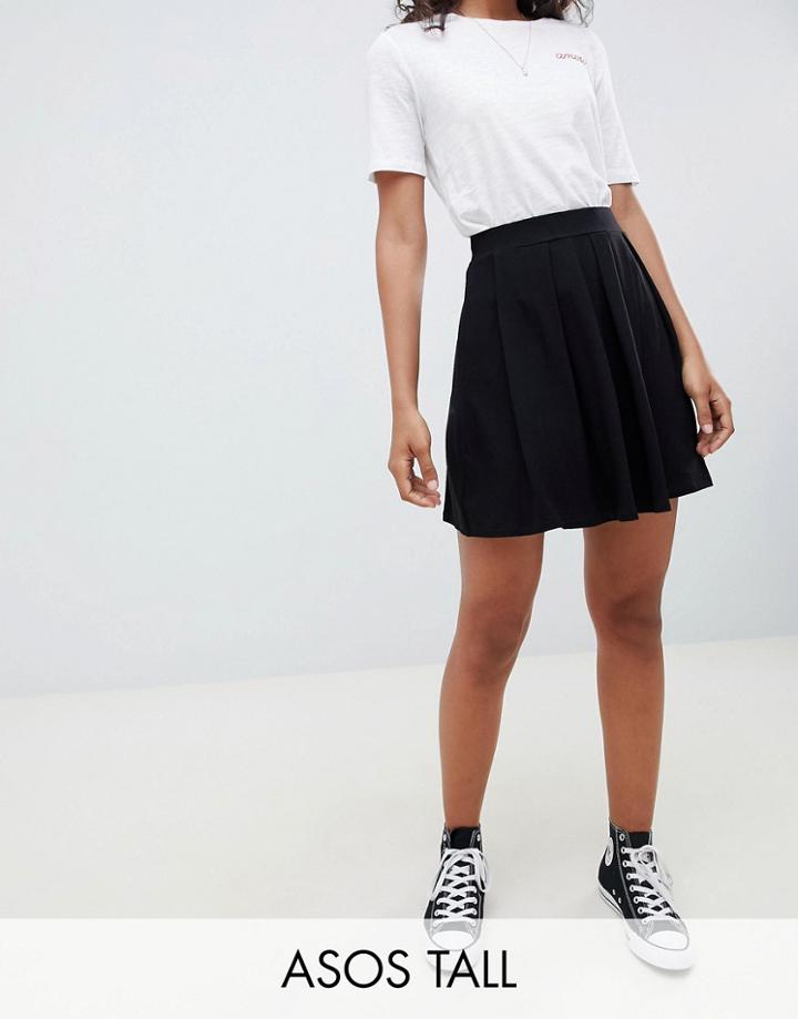 Asos Design Tall Mini Skirt With Box Pleats - Black