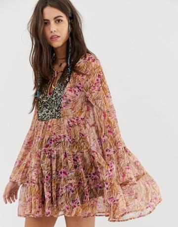 Aratta Swing Mini Dress With Embellished Panel - Pink