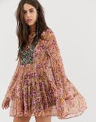 Aratta Swing Mini Dress With Embellished Panel - Pink
