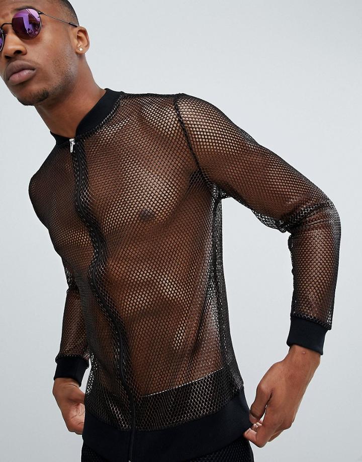 Asos Design Festival Bomber In Metallic Mesh - Black