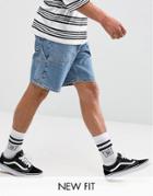 Asos Denim Shorts In Skater Fit Light Wash Blue With Workwear Details - Blue