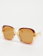 Asos Design Recycled Frame Oversized 70s Square Sunglasses In Crystal Brown To Pink Fade-multi