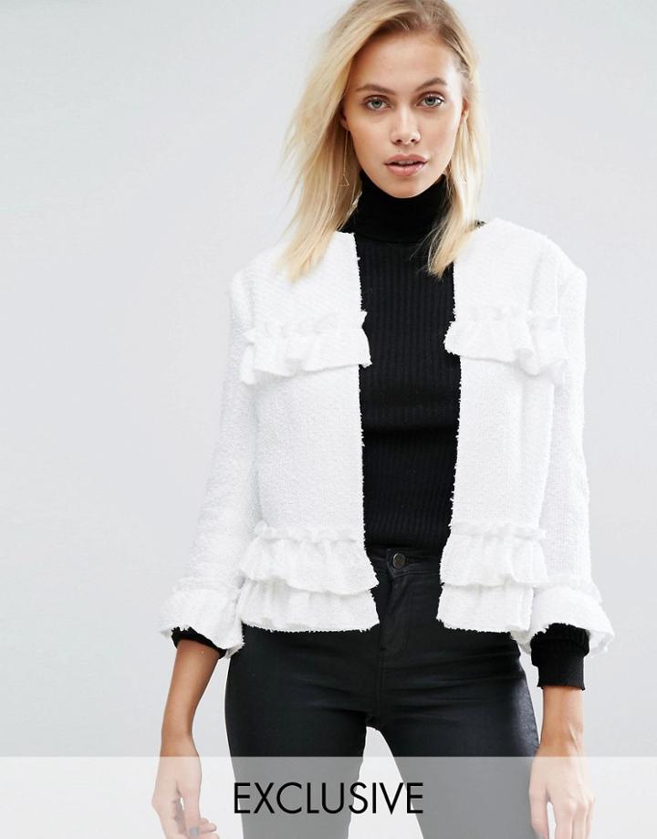 Helene Berman Raw Edge Ruffle Jacket - White