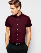 Asos Smart Shirt In Burgundy With Short Sleeves In Regular Fit - Burgundy