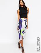 Asos Tall Graphic Floral Scuba Pencil Skirt With Wrap - Print