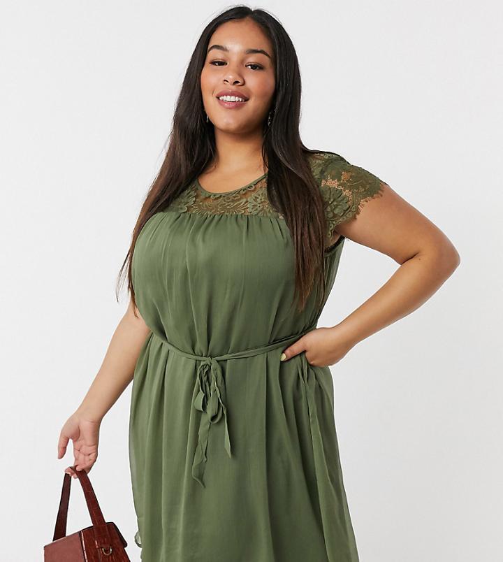Junarose Lace Panel Dress In Khaki-green
