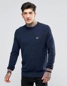 Fred Perry Sweater In Pique With Crew Neck In Vintage Navy Marl - Navy