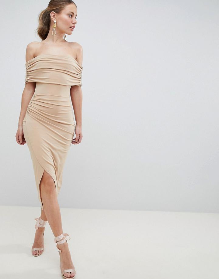Asos Design Kimmi Slinky Ruched Cut Out Bandeau Midi Dress - Pink