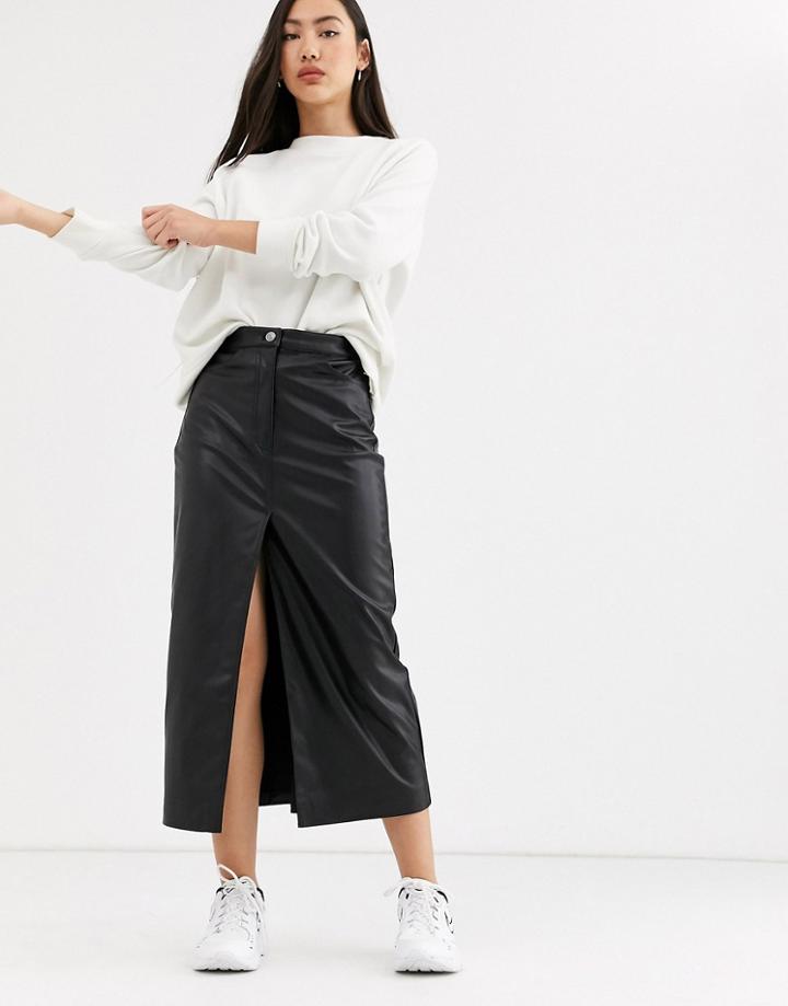 Weekday Emmie Faux Leather Midi Skirt In Black