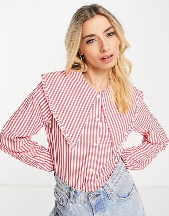Monki Oversized Collar Shirt In Red Stripe