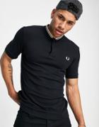 Fred Perry Bomber Neck Pique Polo In Black