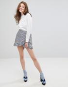 Willow And Paige Wrap Front Mini Skirt With Ruffle Trim In Gingham - Blue