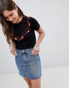 Brave Soul Roxanna T Shirt With Tassel Frill Front - Black