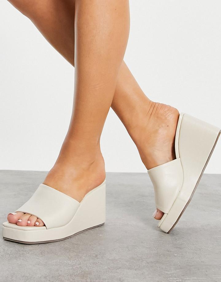 Asos Design Topaz Square Toe Wedge Mules In Off-white