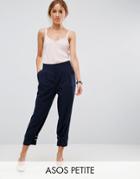 Asos Petite Tapered Pant With Strapping D Ring Ankle Detail - Navy